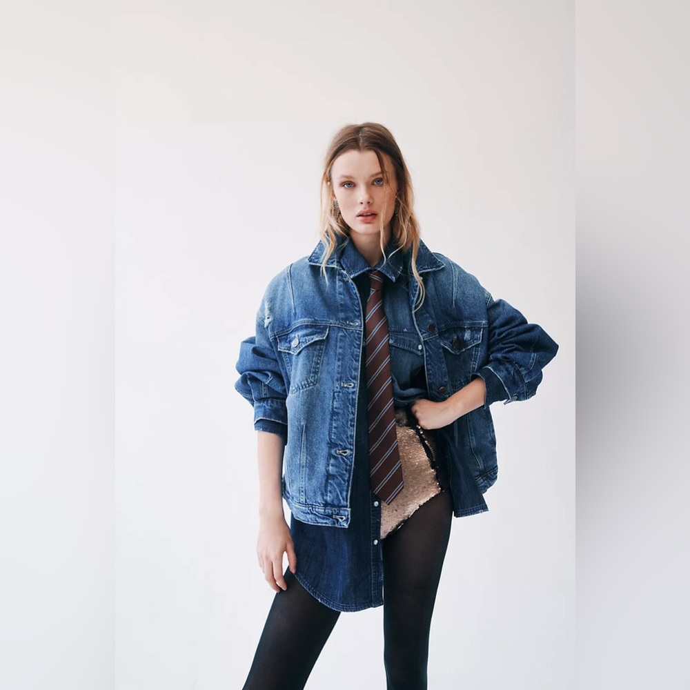 Free People We The Free All In Denim Jacket NWT Size XL - Picture 9 of 11